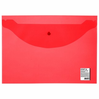 Папка-конверт с кнопкой STAFF, А4, до 100 листов, прозрачная, красная, 0,15 мм, 270469, Россия