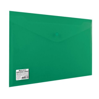 Папка-конверт с кнопкой BRAUBERG, А4, до 100 листов, непрозрачная, зеленая, СВЕРХПРОЧНАЯ 0,2 мм, 221363 Россия