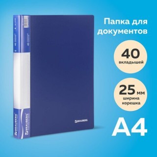 Папка 40 вкладышей BRAUBERG стандарт, синяя, 0,7 мм, 221603 Россия