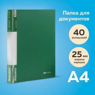 Папка 40 вкладышей BRAUBERG стандарт, зеленая, 0,7 мм, 221601 Россия