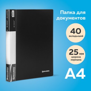 Папка 40 вкладышей BRAUBERG стандарт, черная, 0,7 мм, 221604, Россия