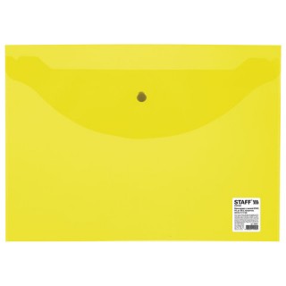 Папка-конверт с кнопкой STAFF, А4, до 100 листов, прозрачная, желтая, 0,12 мм, 226031 Россия