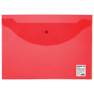 Папка-конверт с кнопкой STAFF, А4, до 100 листов, прозрачная, красная, 0,12 мм, 225172 Россия