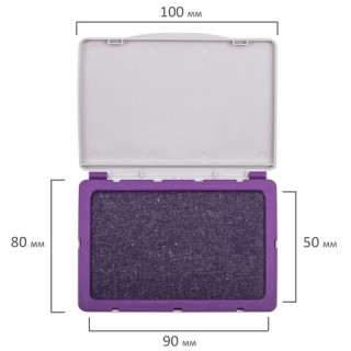Штемпельная подушка BRAUBERG, 100х80 мм (рабочая поверхность 90х50 мм), фиолетовая краска, 236869 Малайзия