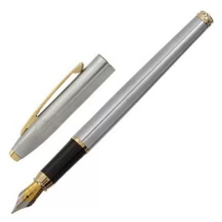 Ручка подарочная перьевая BRAUBERG Maestro, СИНЯЯ, корпус серебристый с золотистым, линия письма 0,5 мм, 143468, Индия