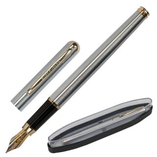 Ручка подарочная перьевая BRAUBERG "Maestro", СИНЯЯ, корпус серебристый с золотистыми деталями, 143469 Индия