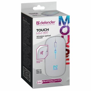 Мышь беспроводная DEFENDER TOUCH MM-997, USB, 3 кнопки+1 колесо-кнопка, оптическая, белая, 52998 Китай