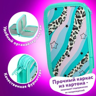 Пенал ЮНЛАНДИЯ, 2 отделения, ламинированный картон, блестки, 19х11 см, "Trendsetter", 271537 Россия