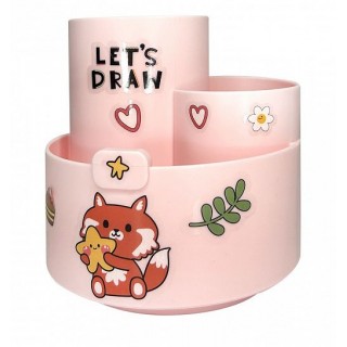 Подставка д/канц LOREX KIDS STICKERS вращающ. 3 отд. 160х105х115 мм роз. пластик с наклейками LXKDOST-PK Китай