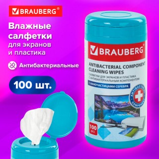 Салфетки АНТИБАКТЕРИАЛЬНЫЕ ДЛЯ МОНИТОРОВ И ПЛАСТИКА, ПЛОТНЫЕ, BRAUBERG, 100 шт., 513476 Россия