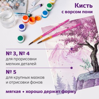 Кисти ЮНЛАНДИЯ, набор 3 шт. (ПОНИ: круглые Љ 3, 4, 5), блистер с европодвесом, 200885 Китай