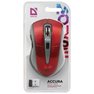 Мышь беспроводная DEFENDER ACCURA MM-965, USB, 5 кнопок + 1 колесо-кнопка, оптическая, красно-серая, 52966 Китай