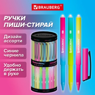 Ручка стираемая гелевая BRAUBERG "Grade", СИНЯЯ, soft-touch, узел 0,7 мм, линия письма 0,5 мм, 144208 Китай