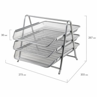 Лоток горизонтальный металлический для бумаг, 3 секции, BRAUBERG "Germanium", А4 (267х355х295 мм), серебристый, 231953 Китай