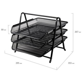 Лоток горизонтальный металлический для бумаг, 3 секции, BRAUBERG "Germanium", А4 (267х355х295 мм), черный, 231952 Китай