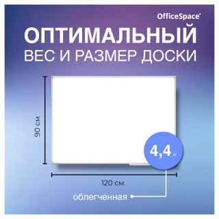 Доска магнитно-маркерная OfficeSpace, 90*120см, алюминиевая рамка Slim, полочка 343754 Россия