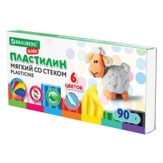 Пластилин мягкий восковой BRAUBERG KIDS, 6 цветов, 90 г, со стеком, 106493 Россия