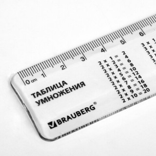Линейка пластиковая 20 см, BRAUBERG, справочная, таблица умножения, 210832 Китай