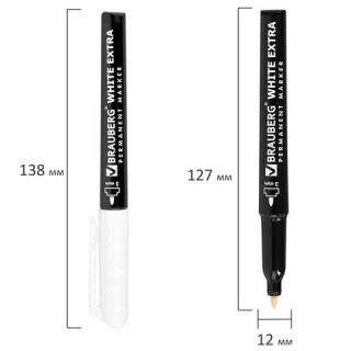 Маркер перманентный BRAUBERG WHITE EXTRA, БЕЛЫЙ, круглый наконечник 3 мм, 152488 Китай
