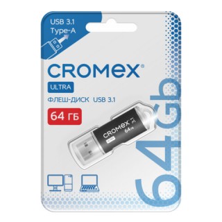 Флеш-диск 64 GB, CROMEX (КРОМЕКС) Ultra USB 3.1, металлический корпус, черный, 514164 Китай