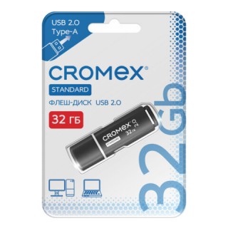 Флеш-диск 32 GB, CROMEX (КРОМЕКС) Standard USB 2.0, черный, 514159 Китай
