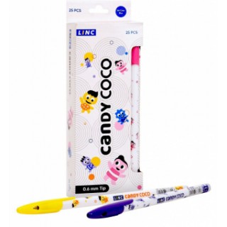 Ручка шарик. Linc CANDY COCO синий 0,6 мм ассорти кругл. корп. игольчатый наконечник 1503, Индия