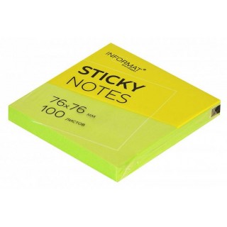 Блок самоклеящ. INFORMAT 76х76 мм 1 шт 100 л. зелен. неон 1 цв. NN7575-Gr , Китай