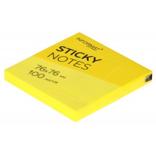 Блок самоклеящ. INFORMAT 76х76 мм 1 шт 100 л. желт. неон 1 цв. NN7575-Ye , Китай