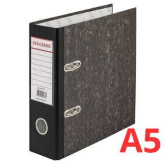 Папка-регистратор МАЛЫЙ ФОРМАТ (148х210 мм), А5, 70 мм, ВЕРТИКАЛЬНАЯ, покрытие мраморное, ПВХ,черная, BRAUBERG, 221721, Россия