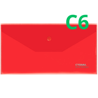Папка-конверт на кнопке СТАММ С6, 180мкм, пластик, прозрачная, красная ММ-31079 Россия
