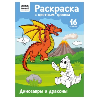 Раскраска с цв. фоном А4, 16 стр., ТРИ СОВЫ 