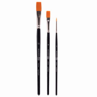 Кисти художественные BRAUBERG ART CLASSIC, набор 3 штуки, синтетика (круглая Љ 2, плоские Љ 8, 12), 200944, Китай