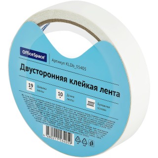 Клейкая лента двусторонняя OfficeSpace, 19мм*10м, бумажная основа, KLDb_55405, Китай, KLDb_55405, Китай