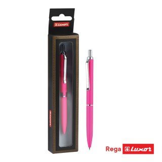 Ручка шариковая Luxor "Rega" синяя, 0,7мм, корпус розовый/хром, кнопочный механизм, футляр, 8243, Индия, 8243, Индия