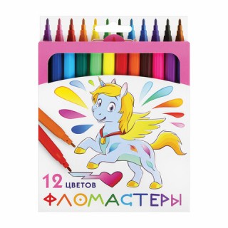 Фломастеры ПИФАГОР "ЕДИНОРОГ", 12 цветов, вентилируемый колпачок, 152448, Китай