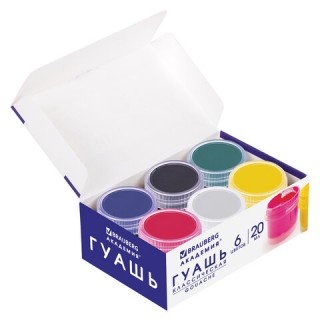Гуашь BRAUBERG "АКАДЕМИЯ КЛАССИЧЕСКАЯ ЭКСТРА", 6 цветов по 20 мл, 192371, Россия