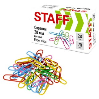 Скрепки STAFF 28 мм, цветные, 70 штук, 271708, Китай
