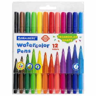 Фломастеры трехгранные 12 цветов, вентилируемый колпачок, BRAUBERG "PREMIUM", ПВХ-упаковка, 152193 Китай