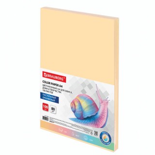 Бумага цветная BRAUBERG, А4, 80 г/м2, 100 л., пастель, оранжевая, для офисной техники, 112448, Россия