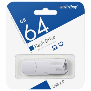Флеш-диск 64 GB SMARTBUY Clue, USB 2.0, белый, SB64GBCLU-W, Китай