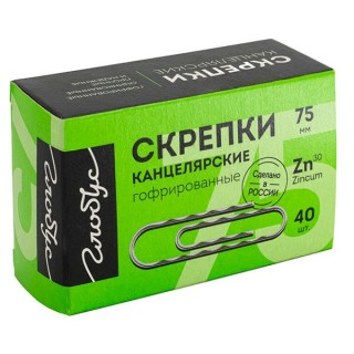 Скрепки, 75 мм, гофрированные, оцинкованные. 40 шт., арт. Г75-40Ц; РФ