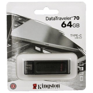 Флеш-диск 64 GB KINGSTON DataTraveler 70, разъем Type-C 3.2, черный, DT70/64GB, Тайвань (Китай)
