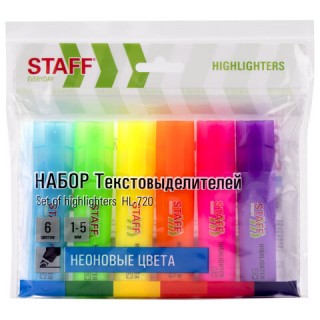 Набор текстовыделителей 6 НЕОНОВЫХ ЦВЕТОВ, STAFF 