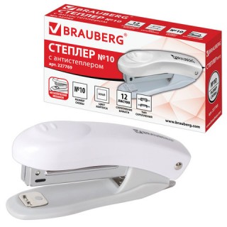 Степлер Љ10 BRAUBERG "Original", до 12 листов, с антистеплером, белый, 227769, Китай
