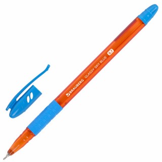 Ручка шариковая масляная с грипом BRAUBERG GLASSY SKY BLUE, СВЕТЛО-СИНЯЯ, узел 0,7 мм, линия письма 0,35 мм, 144107, Индия