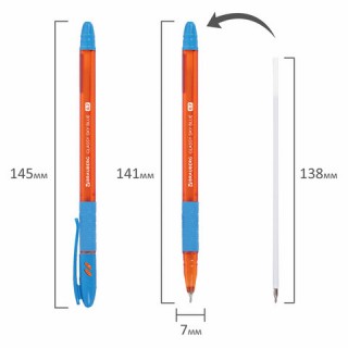 Ручка шариковая масляная с грипом BRAUBERG GLASSY SKY BLUE, СВЕТЛО-СИНЯЯ, узел 0,7 мм, линия письма 0,35 мм, 144107, Индия