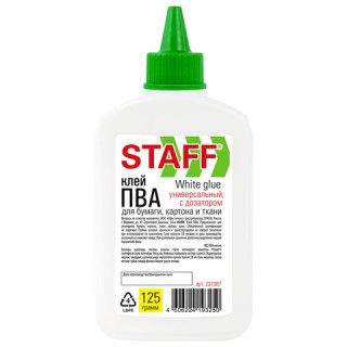 Клей ПВА STAFF EVERYDAY, 125 г, с дозатором, 227387, Россия