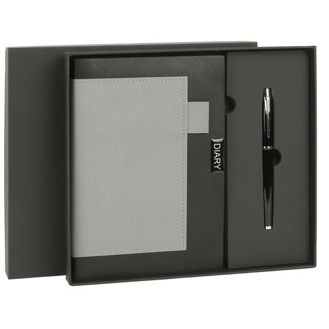 Ежедневник в наборе с ручкой А5, 144x210 мм, BRAUBERG "Style" под кожу, 160 листов, черный, 116860, Китай