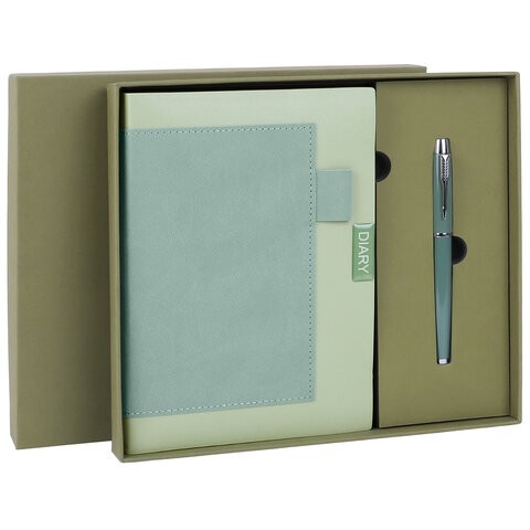 Ежедневник в наборе с ручкой А5, 144x210 мм, BRAUBERG "Style" под кожу, 160 листов, зелЈный, 116863, Китай