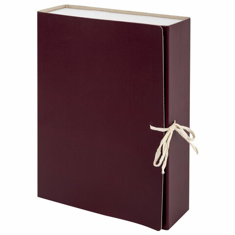 Короб архивный (240х330 мм), 80 мм, 2 завязки, бумвинил, до 700 листов, бордовый, STAFF, 126900, Россия